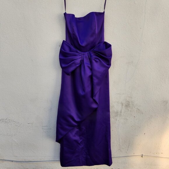 Vintage RARE VICTOR COSTA Royal Purple Strapless Gown with Oversized Bow - Picture 3 of 8